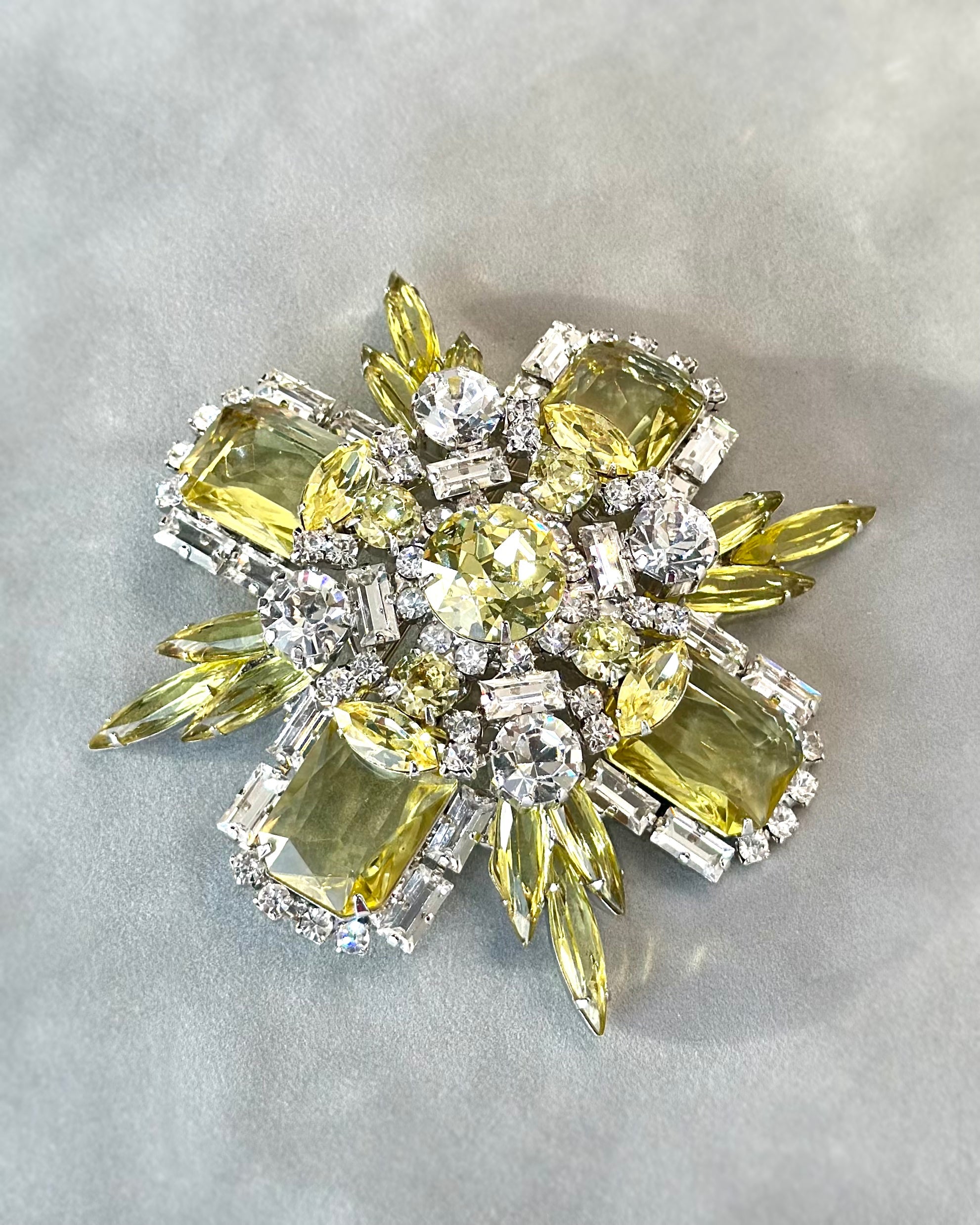 Yellow and Crystal Brooch