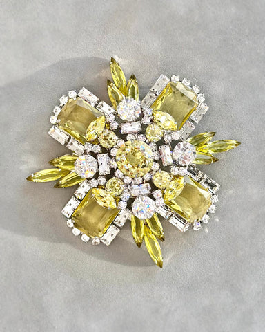 Yellow and Crystal Brooch