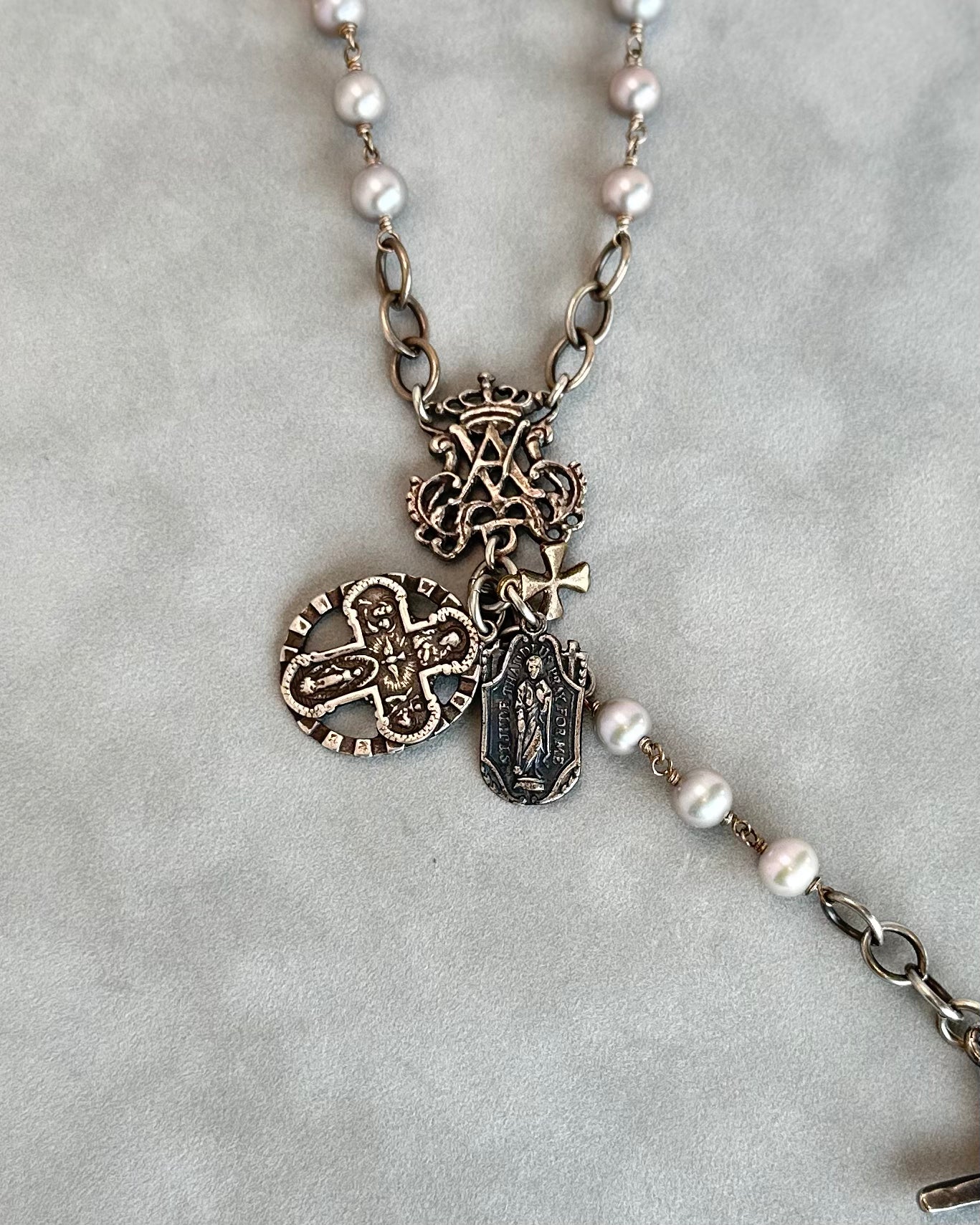 All Saints Grey Pearl Rosary Necklace