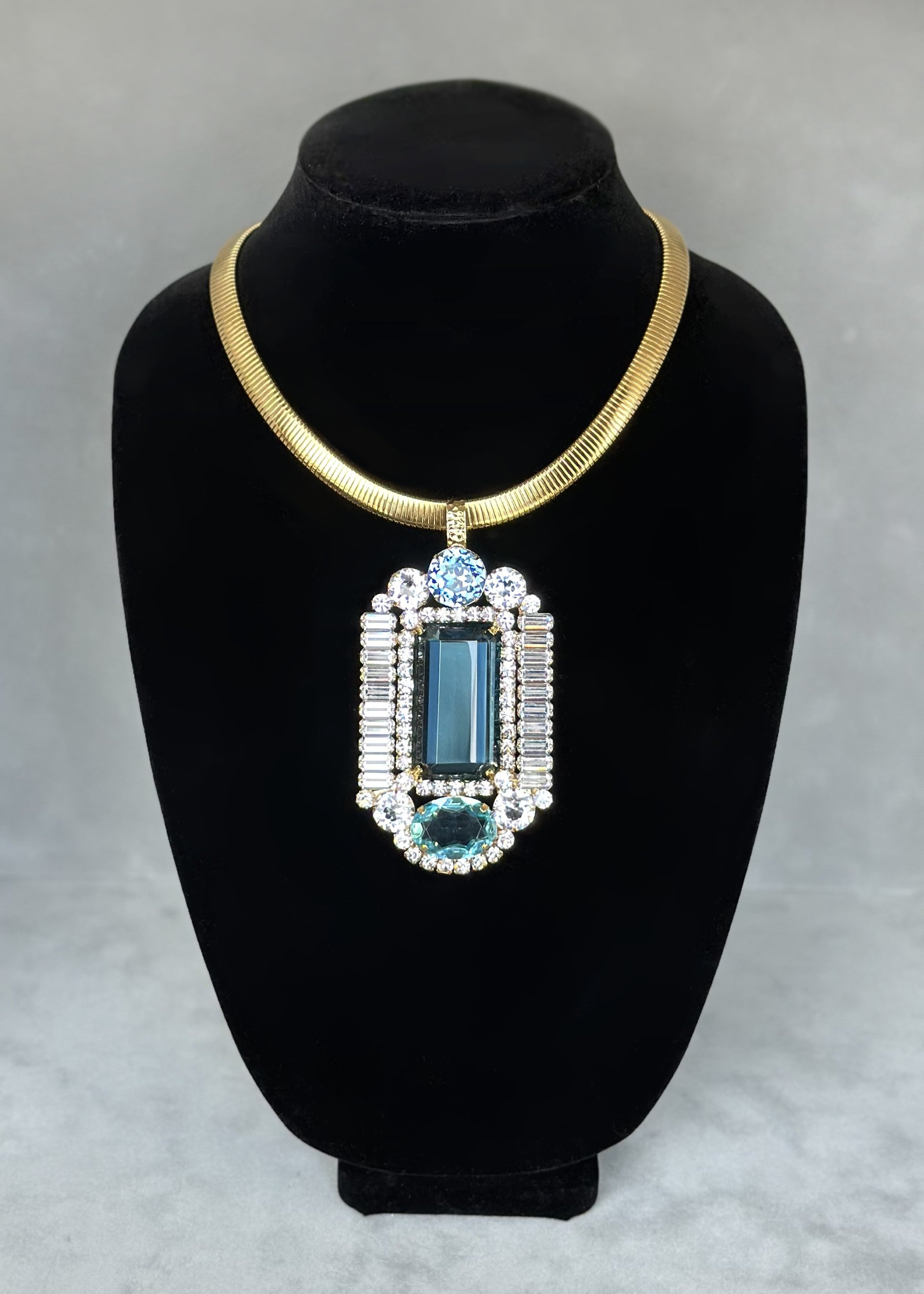 Aquamarine Pendant on Machine-Aged Chain