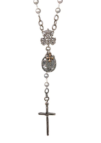 All Saints Grey Pearl Rosary Necklace